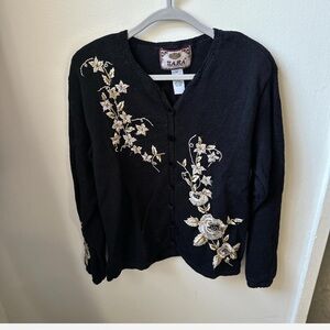 Tiara Black Sweater with Cream Floral Design